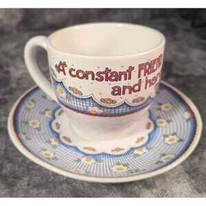 Vintage Mary Englebreit Tea Cup & Saucer Set With "A Constant Friend Is A Rare..